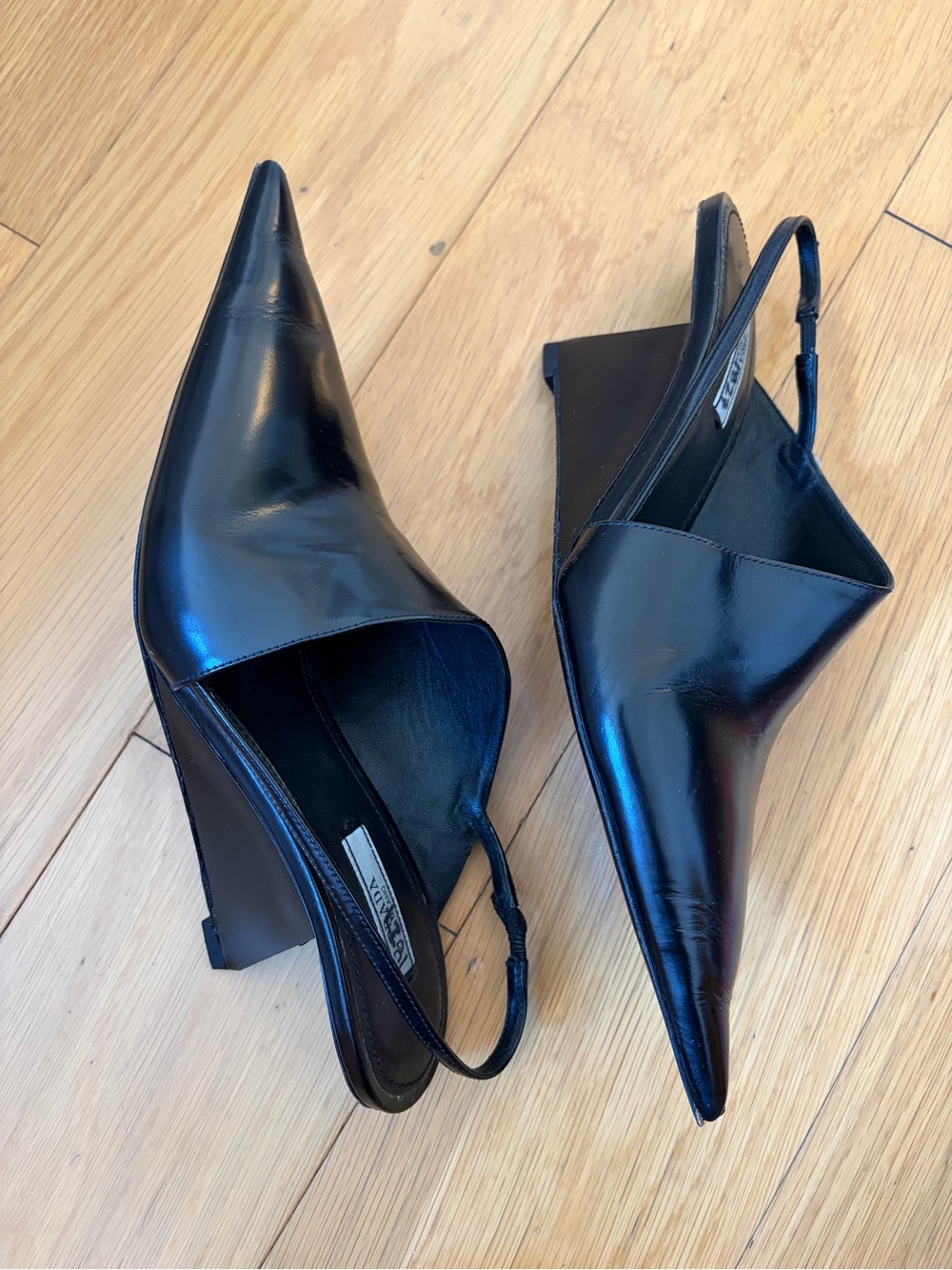 Prada Black Pointed Slingback Mules